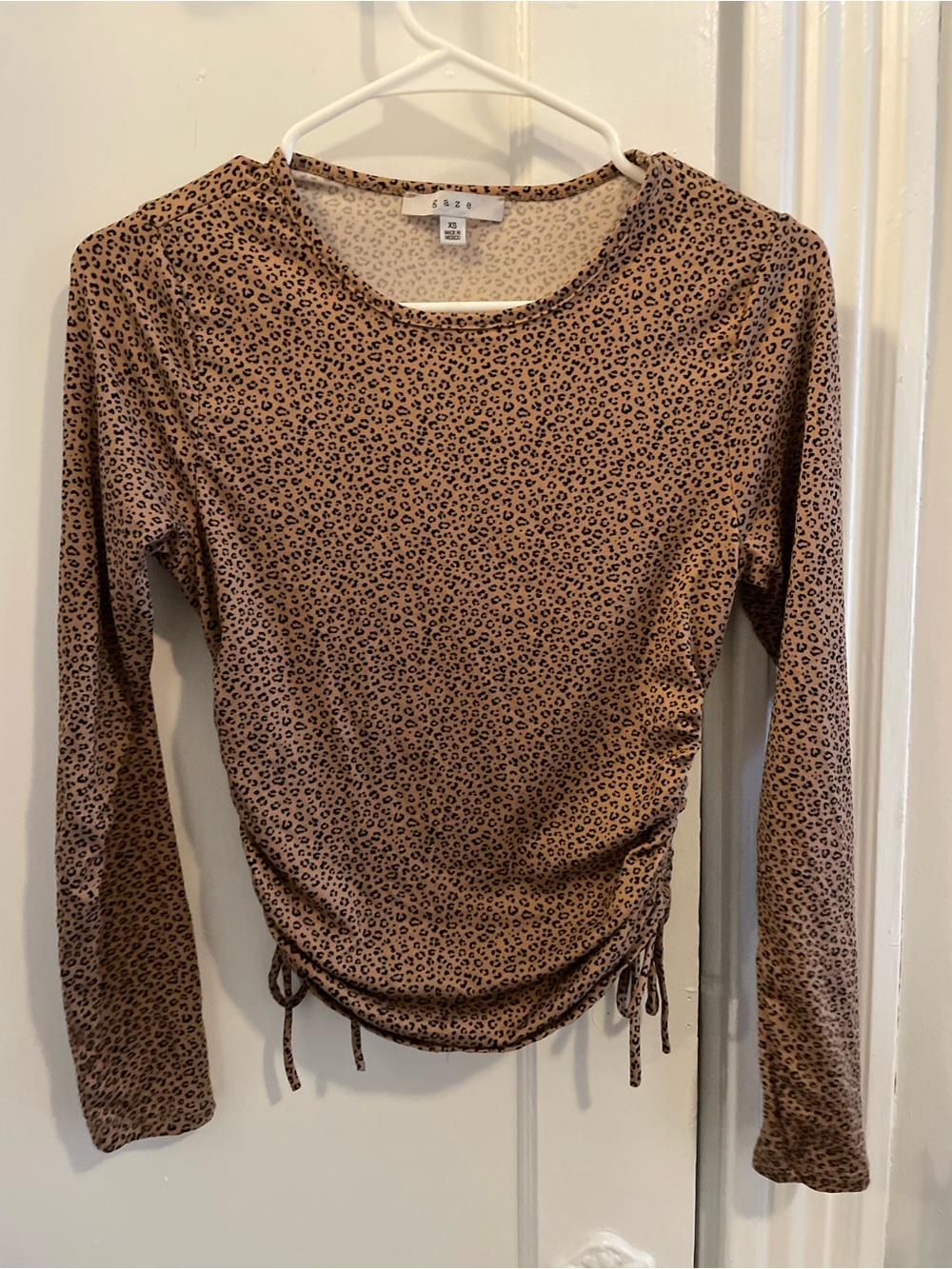 gaze Tan Leopard Print Long-Sleeve Ruched Top